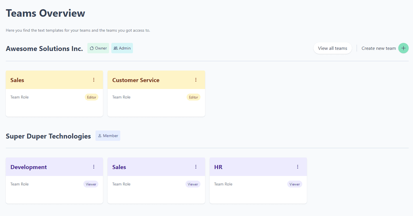 Team management page