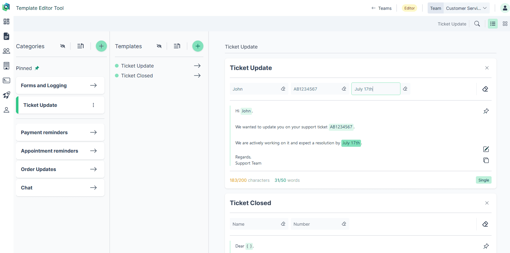 Template editor tool